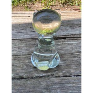 Vintage MCM Clear Art Glass CAt figurine Etched Big Eyes